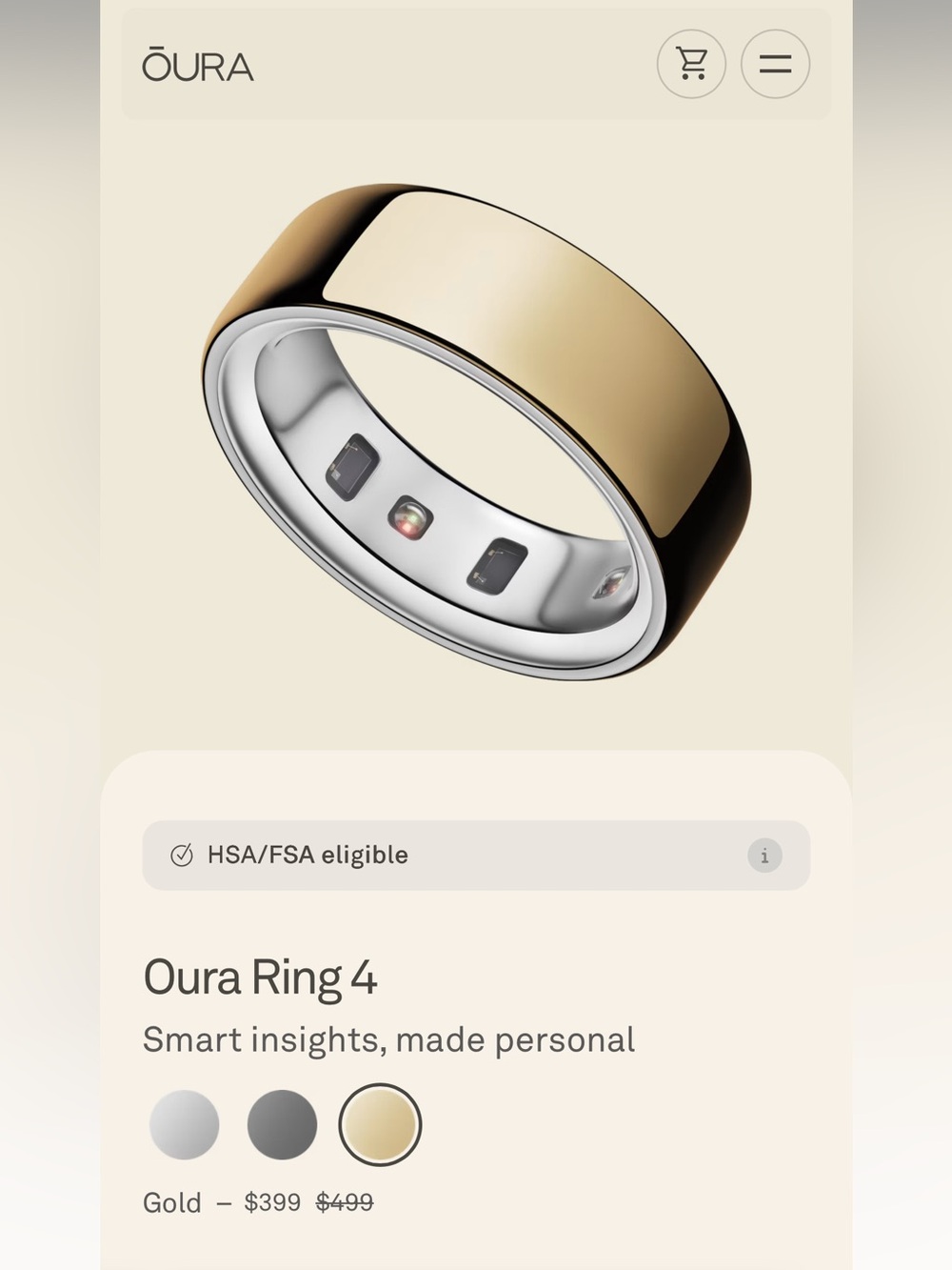 Oura 4 - Gold Smart Health & Sleep Ring